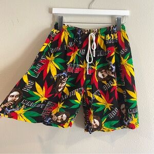 RARE Vintage Bob Marley Shorts Rasta Weed Leaf AOP Reggae Y2K 90s Sz S/M? Hippie